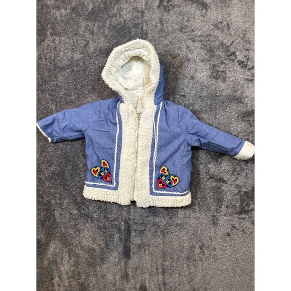 Vintage 1970's Quiltex Demin-look and Faux Fur Coat with Heart Applique and Rick - Picture 1 of 9